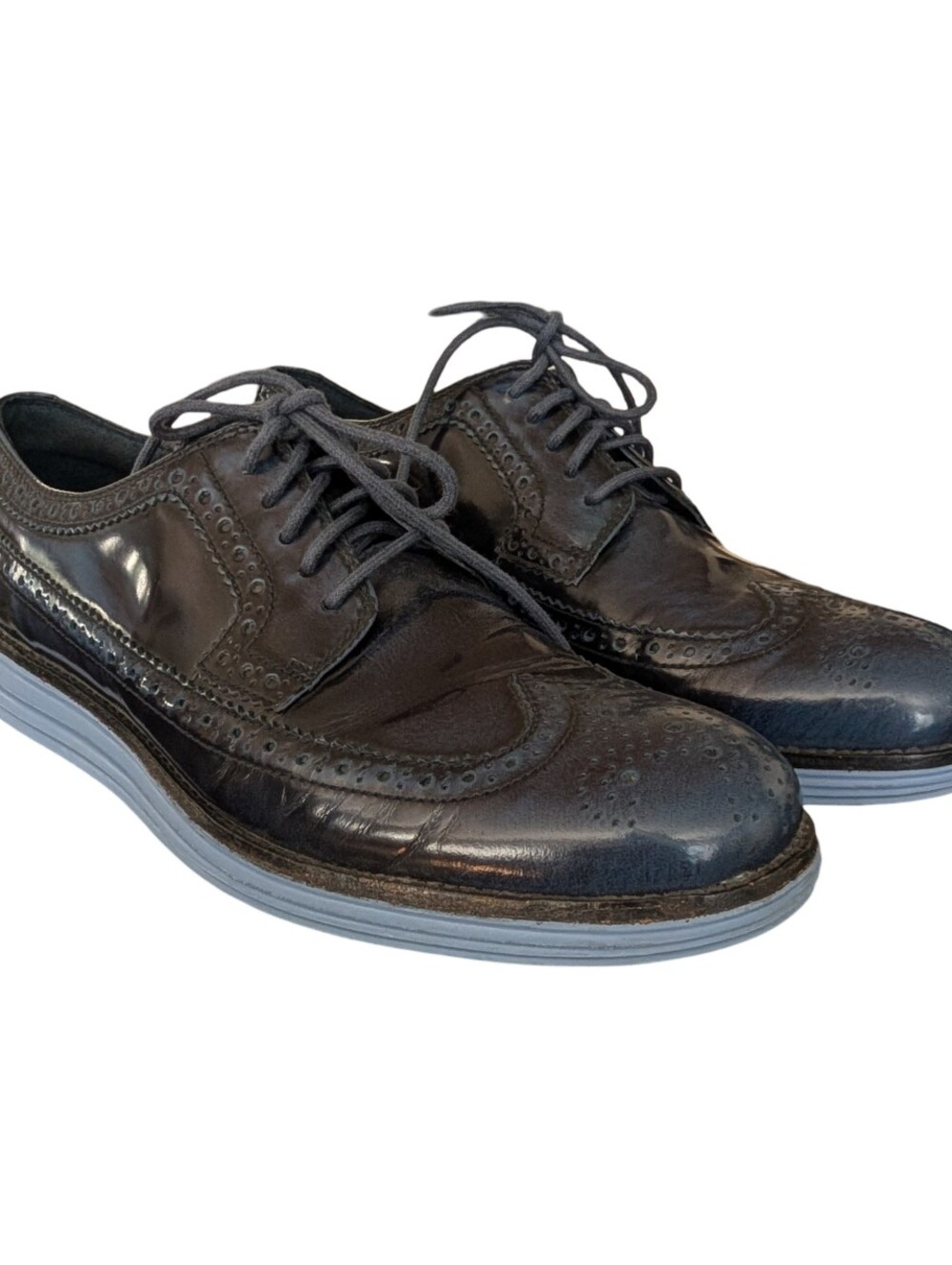 Cole Haan LunarGrand Long Wingtip Oxford Navy Patent Leather Men's 9 M